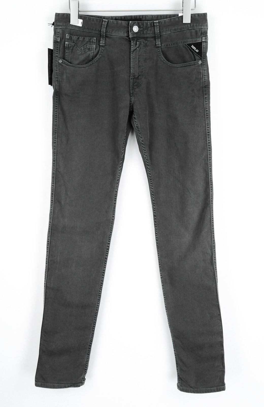 REPLAY Anbass vyriški W30/L34 pilki ploni džinsai iš medvilnės, tamprūs, 5 kišenių 