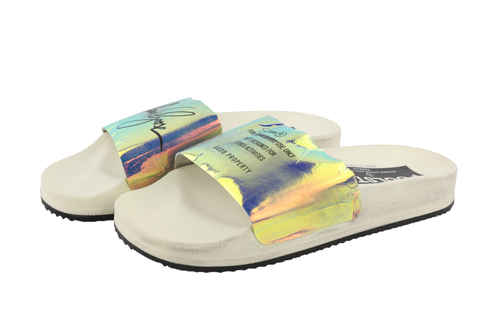 GOLDEN GOOSE Poolstar moteriškos šlepetės, 39 dydžio, blizgančios baltos, užmaunamos, vasarinės. 