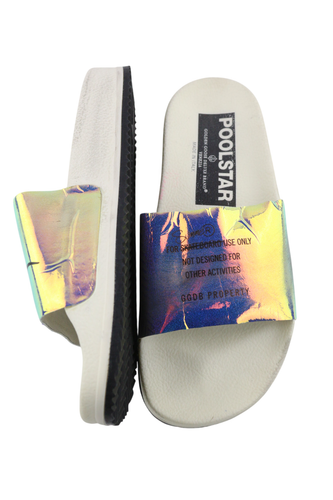GOLDEN GOOSE Poolstar moteriškos šlepetės, 39 dydžio, blizgančios baltos, užmaunamos, vasarinės. 