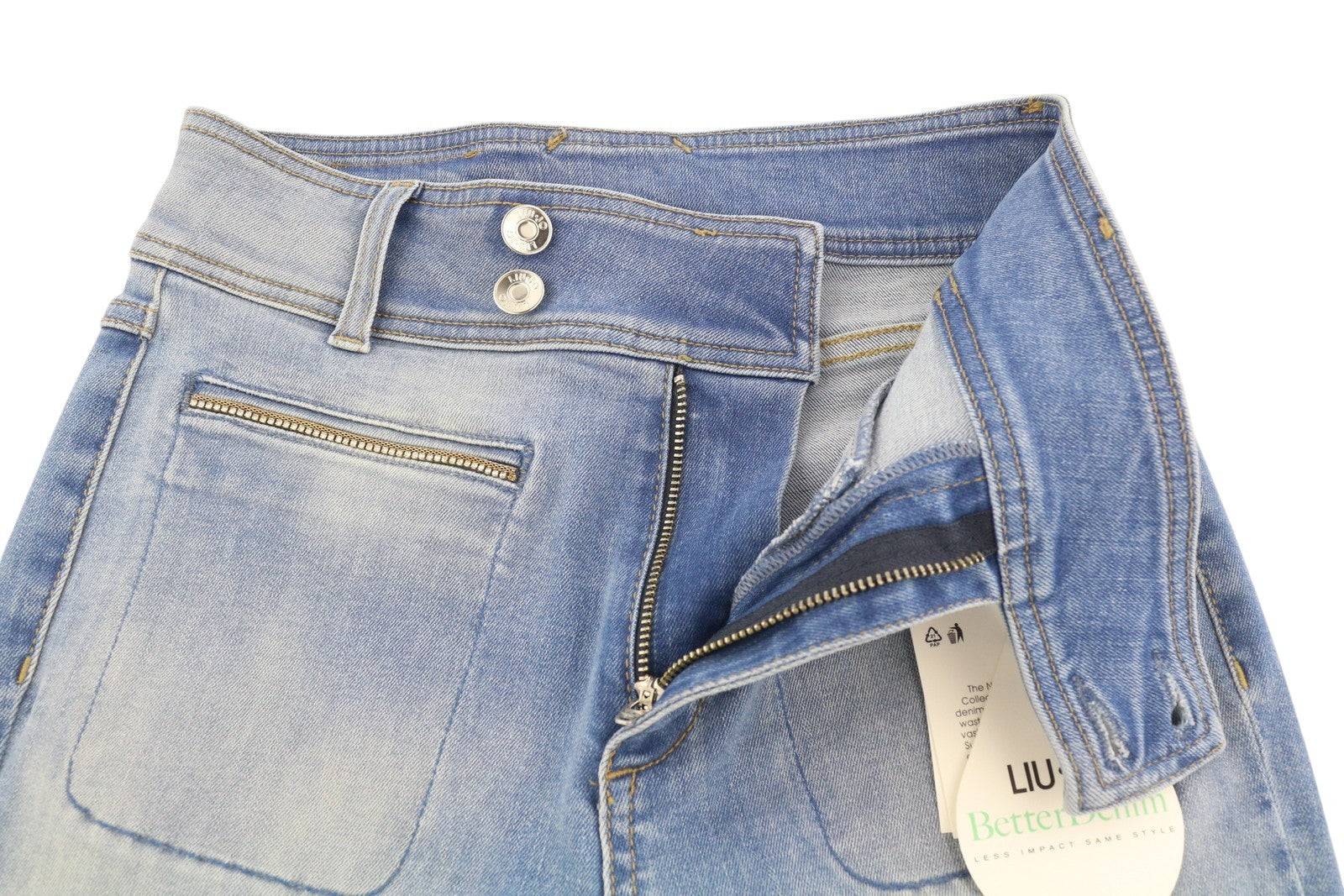 LIU JO Boot Cut Cropped Women Jeans W28 Washed Blue High Waist Denim Zip Fly