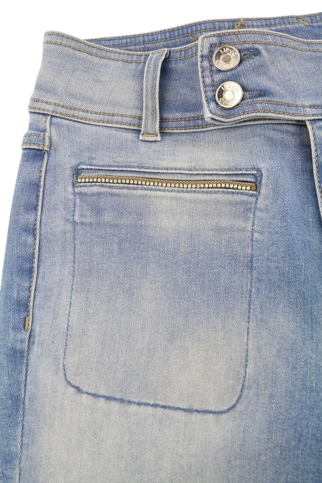 LIU JO Boot Cut Cropped Women Jeans W28 Washed Blue High Waist Denim Zip Fly