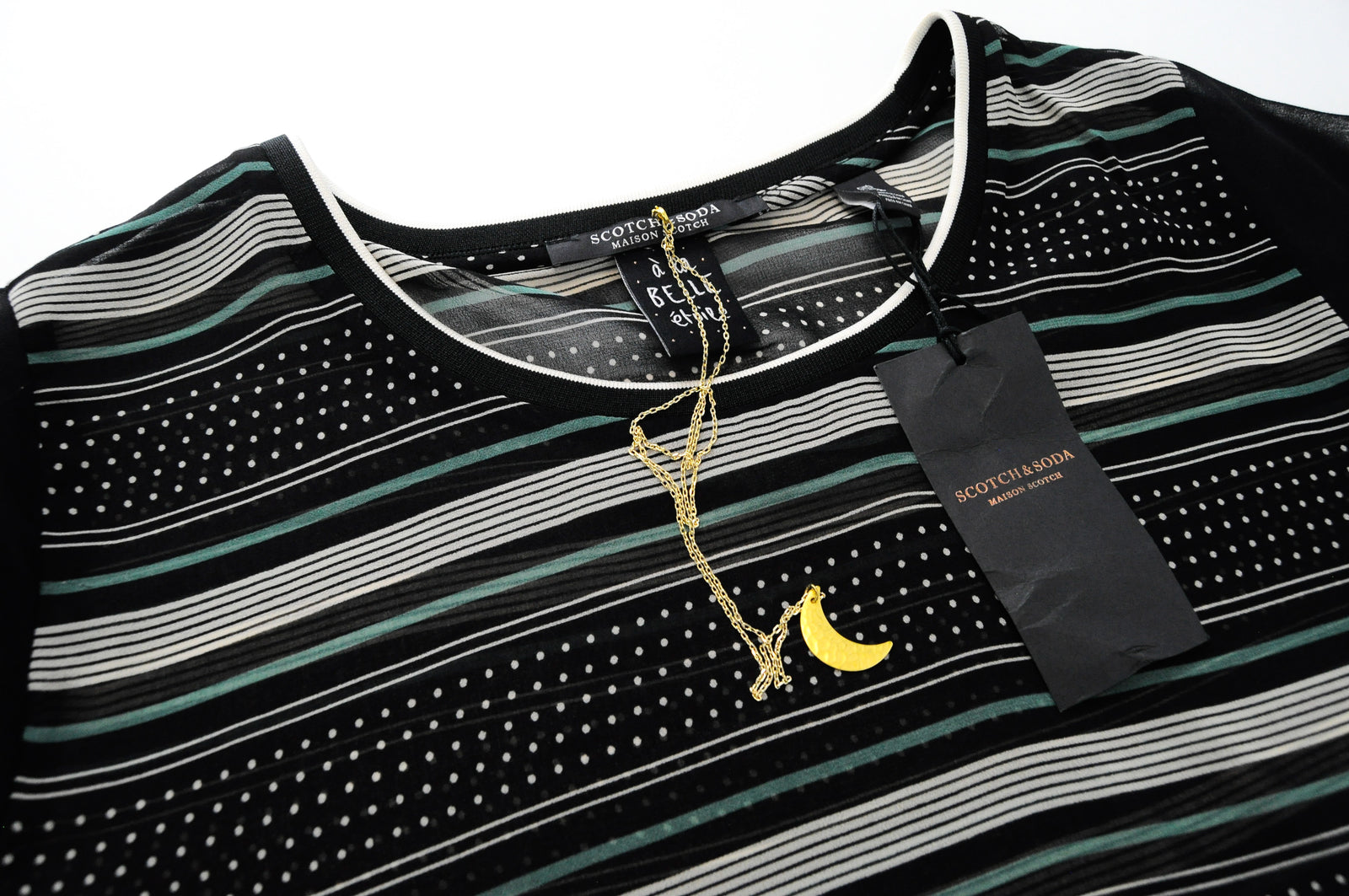 MAISON SCOTCH Women M Black Short Sleeve Patterned Lightweight Pullover