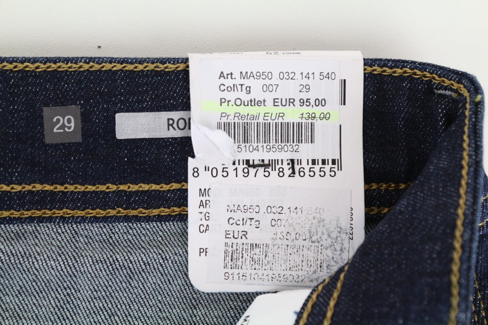 REPLAY Rob W29 L32 mėlyni tiesūs siaurėjantys vyriški džinsai iš tamprios medvilnės 