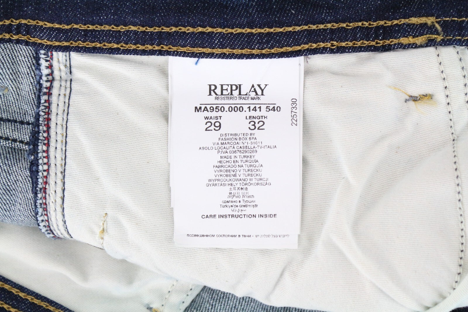 REPLAY Rob W29 L32 mėlyni tiesūs siaurėjantys vyriški džinsai iš tamprios medvilnės 