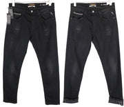 REPLAY Grover W30 L34 Black Selvedge Jeans Men's Washed Straight Fit Stretch