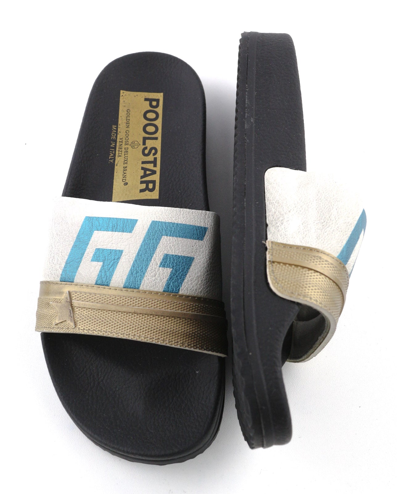 GOLDEN GOOSE Poolstar Women Slippers EU39 Black White Slip On Swimming Leisure