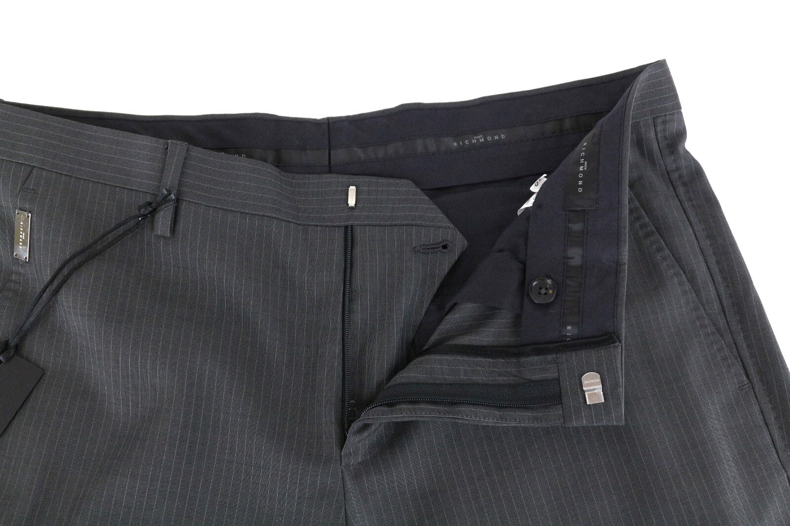 JOHN RICHMOND Trousers 48 Striped Pleated Grey Wool Mohair Men's Classic