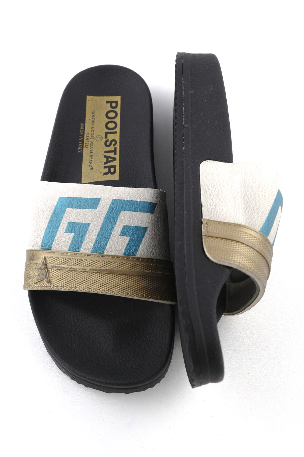 GOLDEN GOOSE Poolstar moteriškos šlepetės, 39 vnt., juodos ir baltos, užmaunamos, vasarinės. 