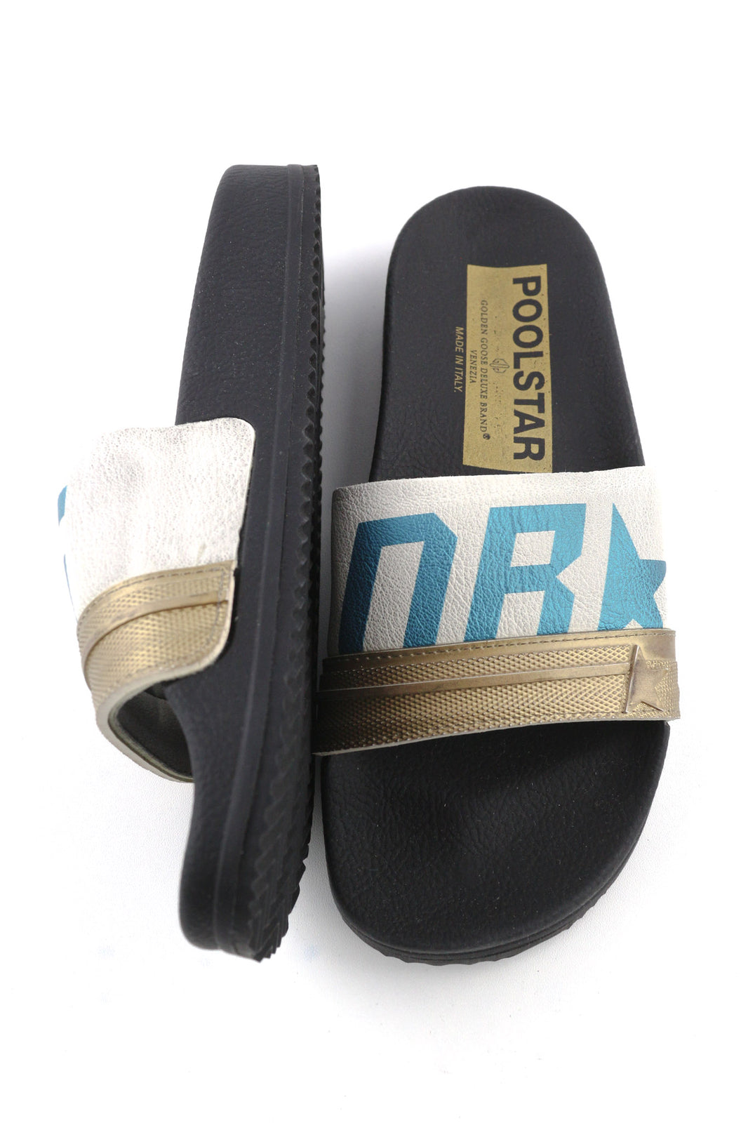 GOLDEN GOOSE Poolstar moteriškos šlepetės, 39 vnt., juodos ir baltos, užmaunamos, vasarinės. 