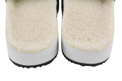 GOLDEN GOOSE Poolstar moteriškos šlepetės, 39 cm, baltos, smėlio spalvos, dirbtinio kailio, užsegamos. 