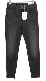LIU JO Women Jeans W31/L30 Washed Denim Black Ripped Distress Skinny Fit Logo