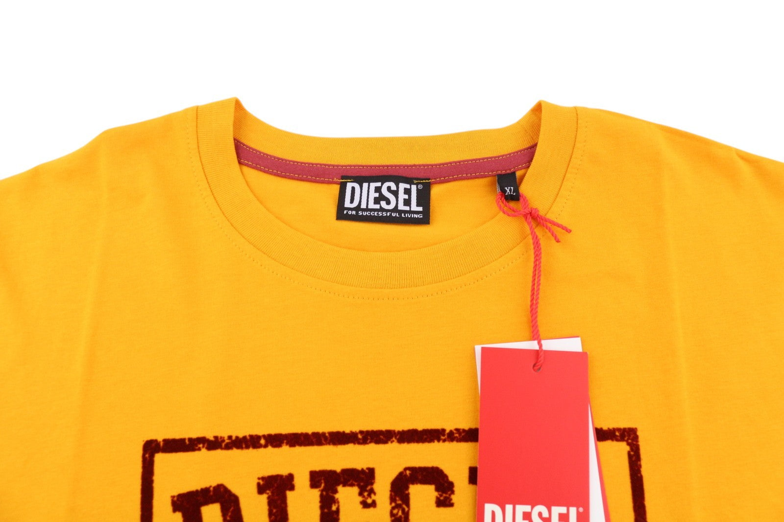 DIESEL T-Diegor-E10 Men T-Shirt XL Orange Short Sleeve Crew Neck Tricot Logo
