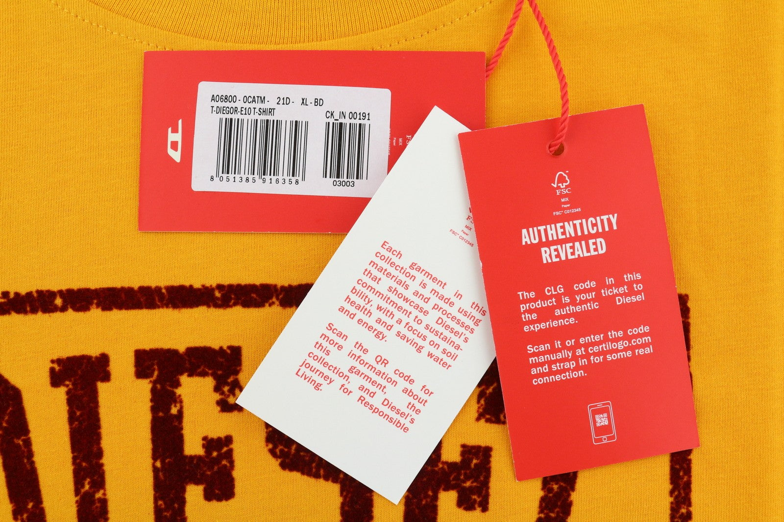 DIESEL T-Diegor-E10 Men T-Shirt XL Orange Short Sleeve Crew Neck Tricot Logo