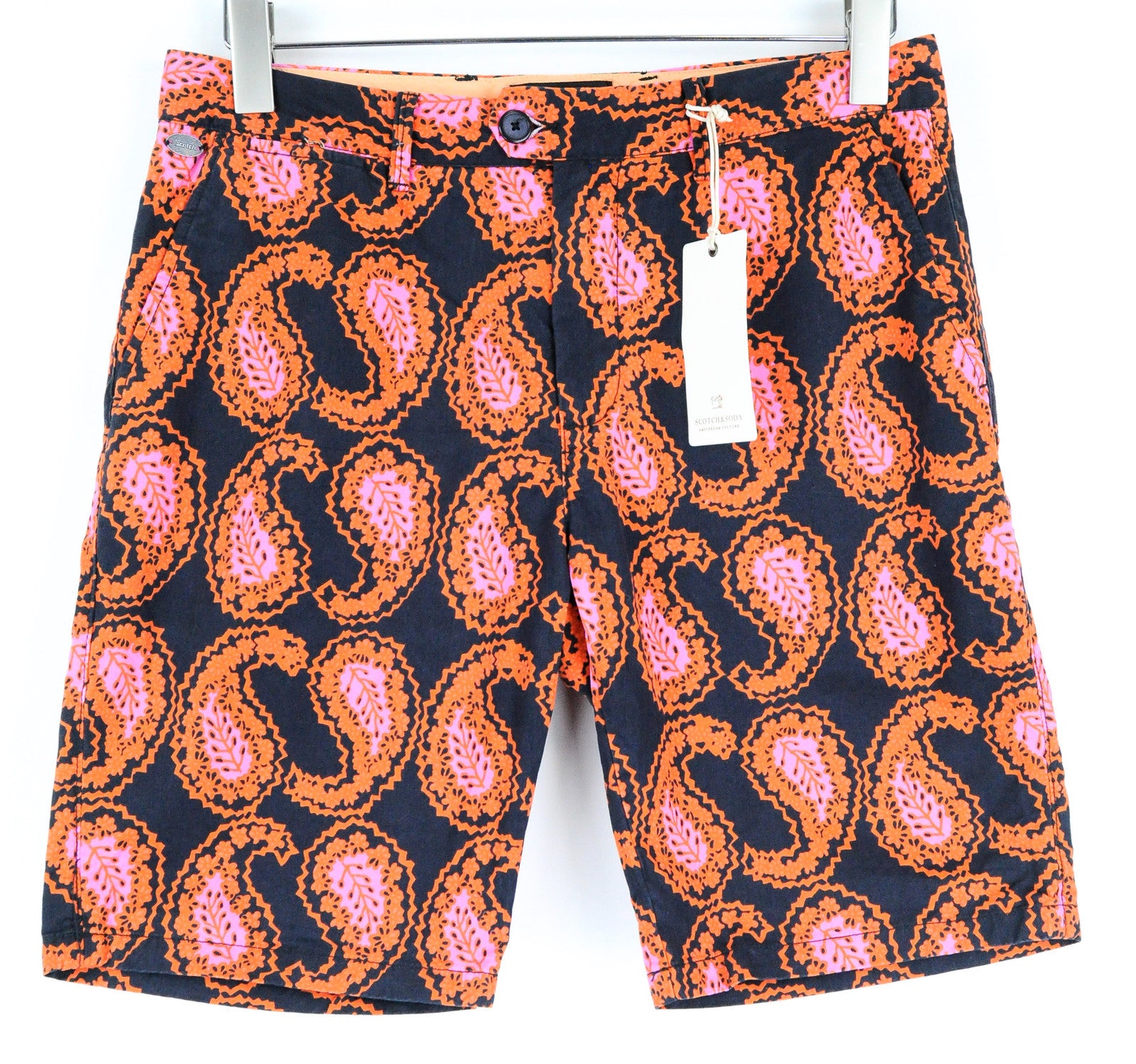 Men's SCOTCH & SODA Shorts W29 Navy Cotton Orange Paisley