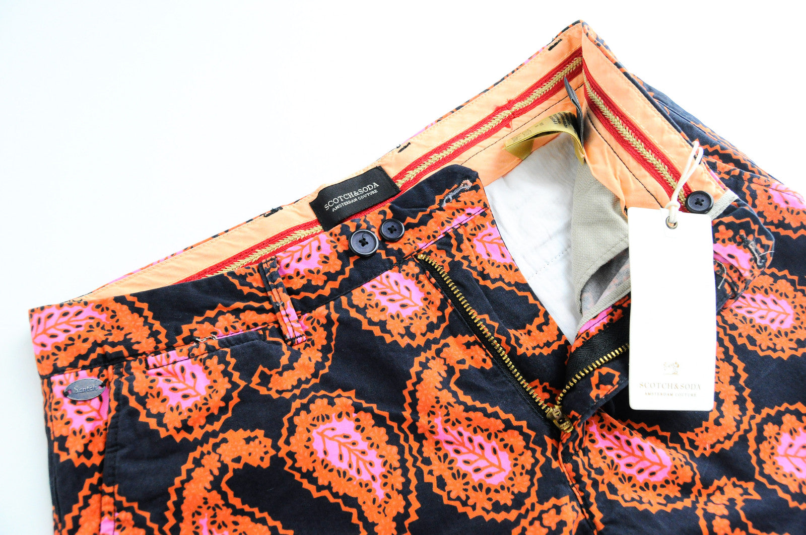 Men's SCOTCH & SODA Shorts W29 Navy Cotton Orange Paisley