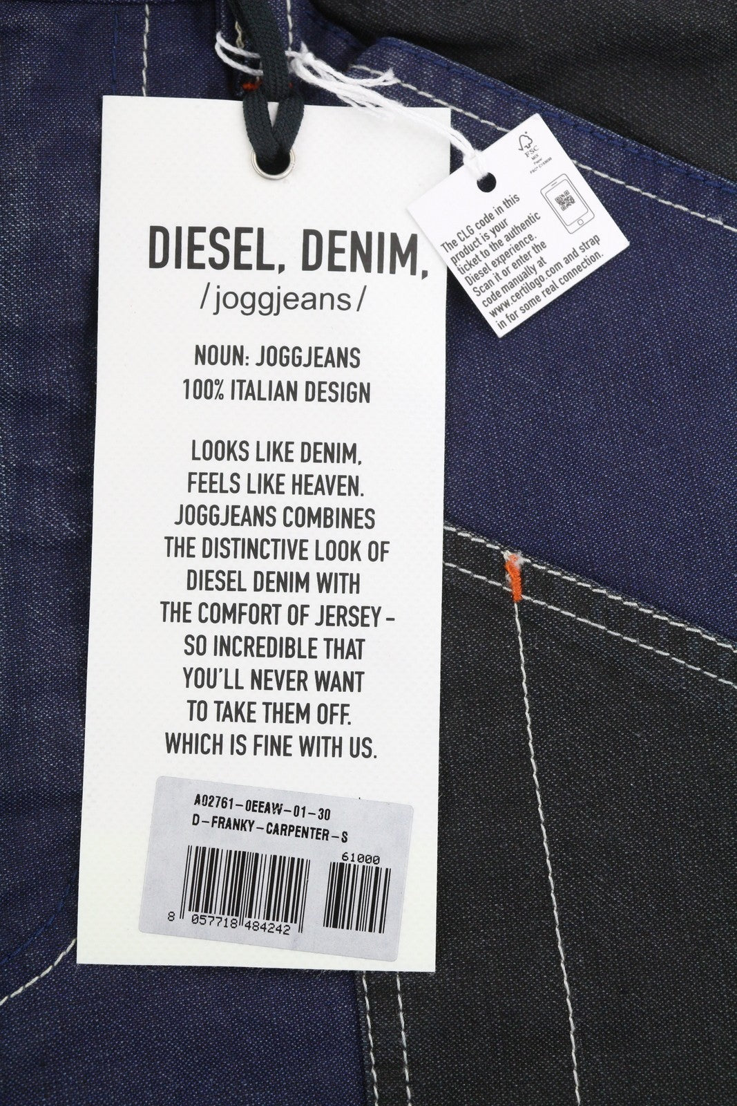 DIESEL D-Franky Carp Jogg 0EEAW vyriški džinsai W30 tiesaus kirpimo su tampriu užtrauktuku, rekomenduojama kaina – 200 € 