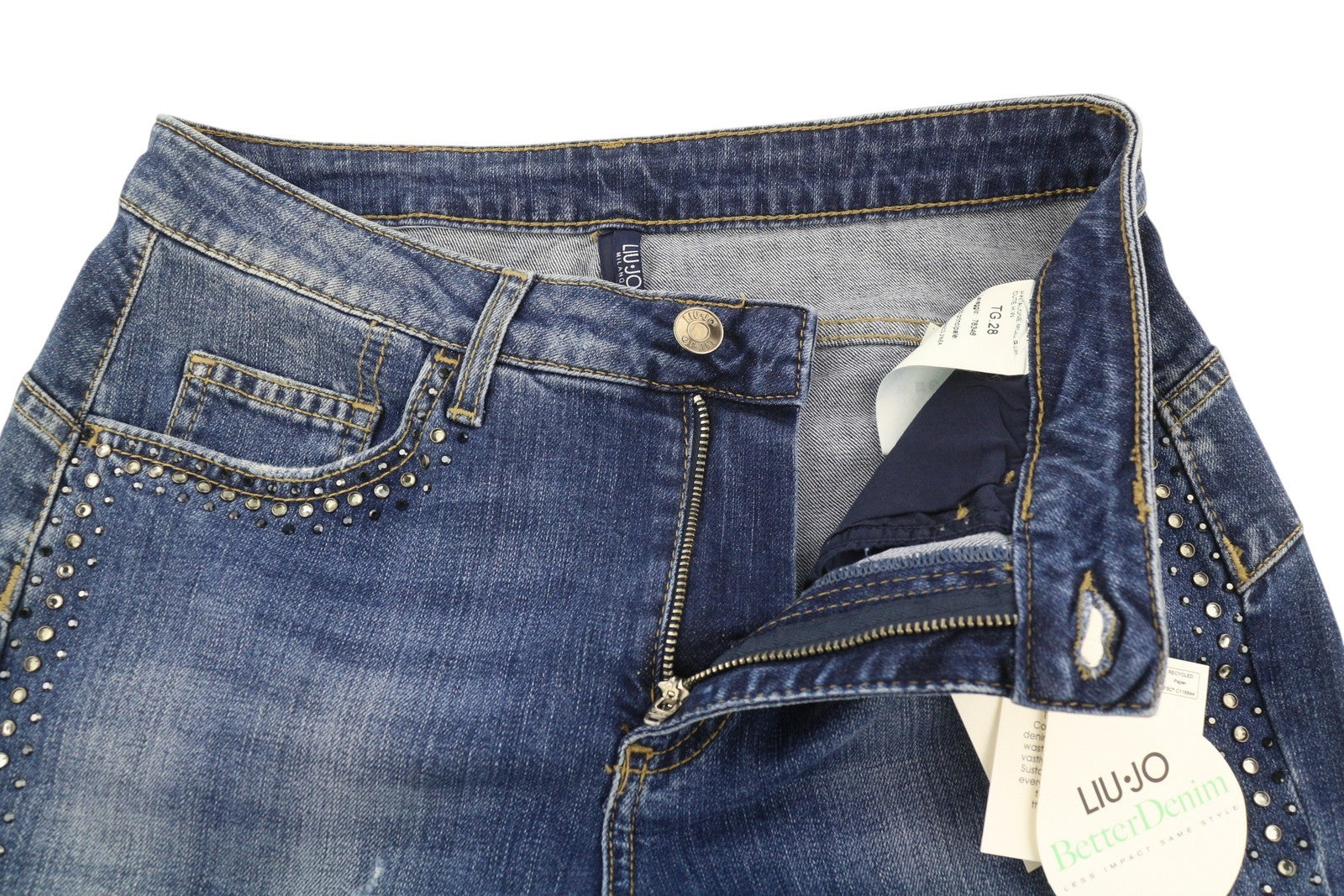 LIU JO Cute Women Jeans W28 Washed Denim Blue Ripped Distress Skinny Fit Ankle