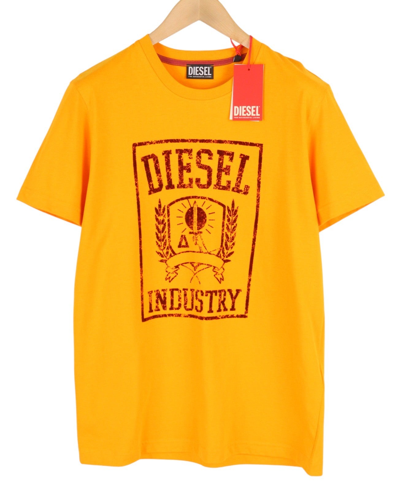 DIESEL T-Diegor-E10 Men T-Shirt 2XL Orange Short Sleeve Crew Neck Tricot Logo
