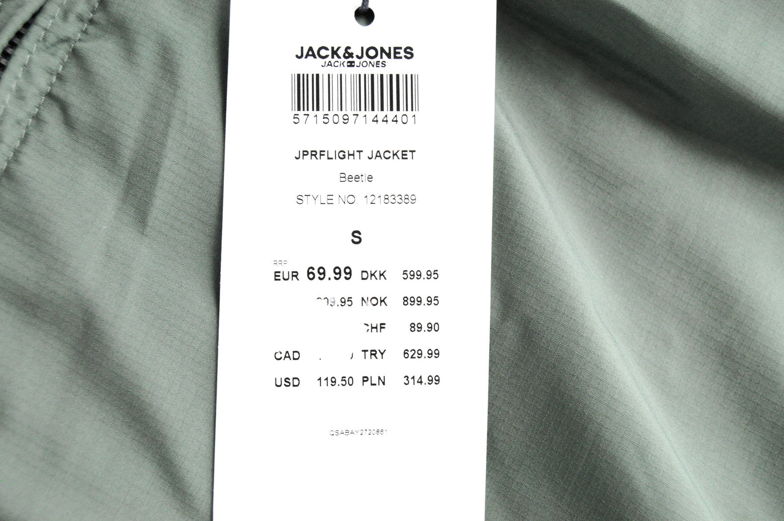 Vyriška JACK &amp; JONES Jprflight striukė S, žalia, lengva, su užtrauktuku 