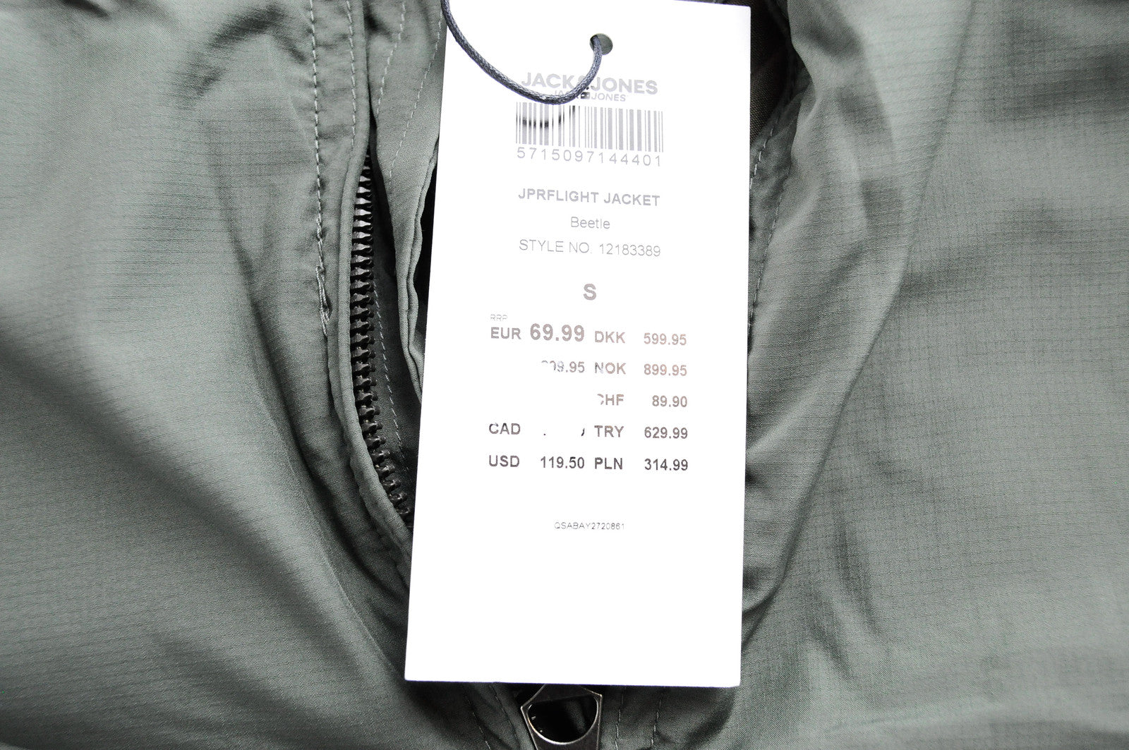 Vyriška JACK &amp; JONES Jprflight striukė S, žalia, lengva, su užtrauktuku 