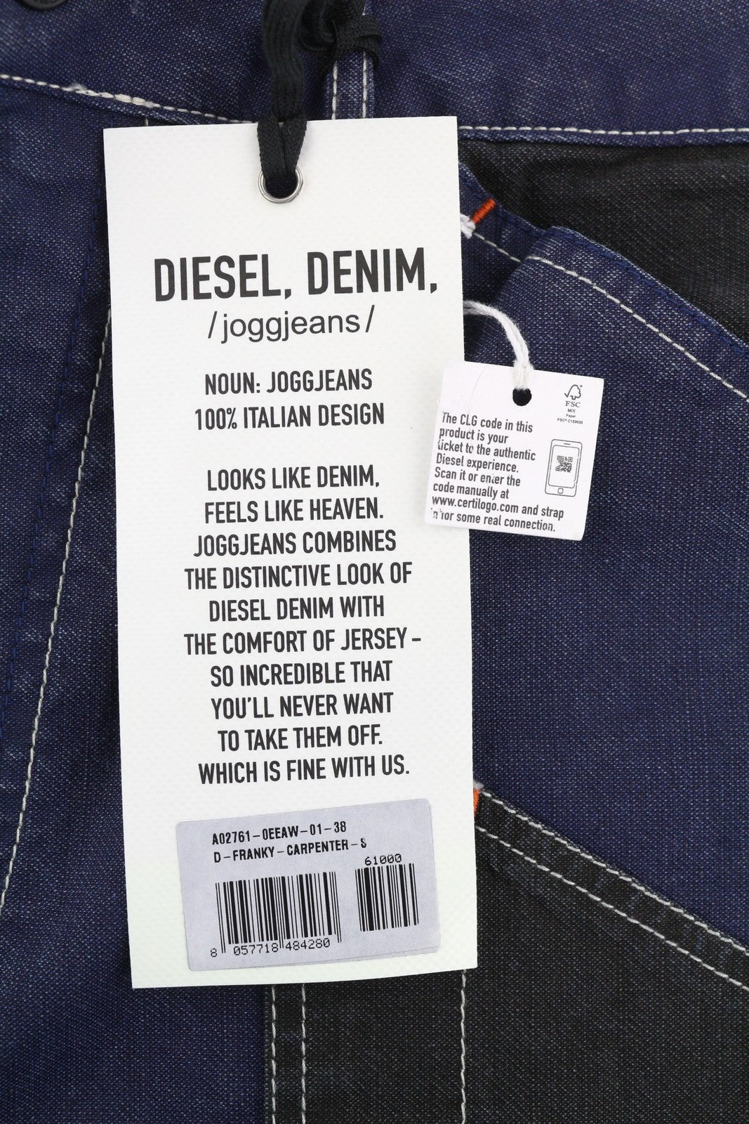 DIESEL D-Franky Carp Jogg 0EEAW vyriški džinsai W38 tiesaus kirpimo su tampriu užtrauktuku, rekomenduojama kaina – 200 € 