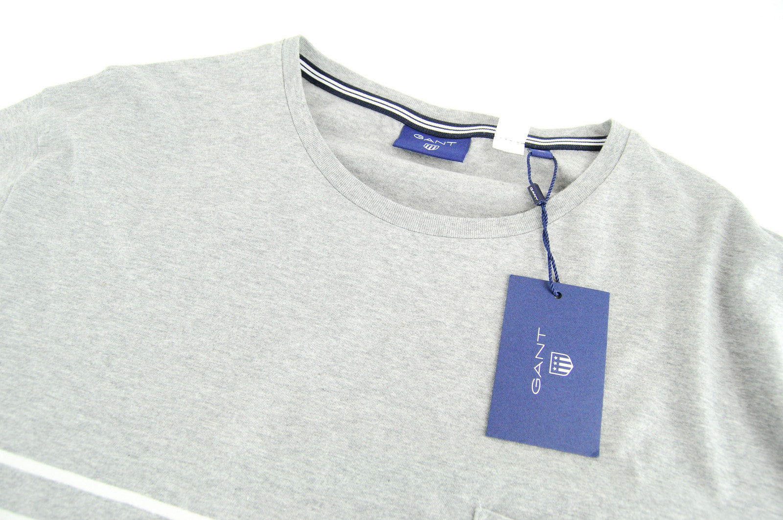 GANT Men's T-Shirt XL Grey Striped Cotton Short Sleeve Pocket