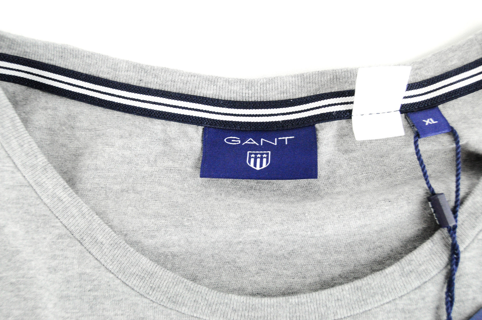 GANT Men's T-Shirt XL Grey Striped Cotton Short Sleeve Pocket