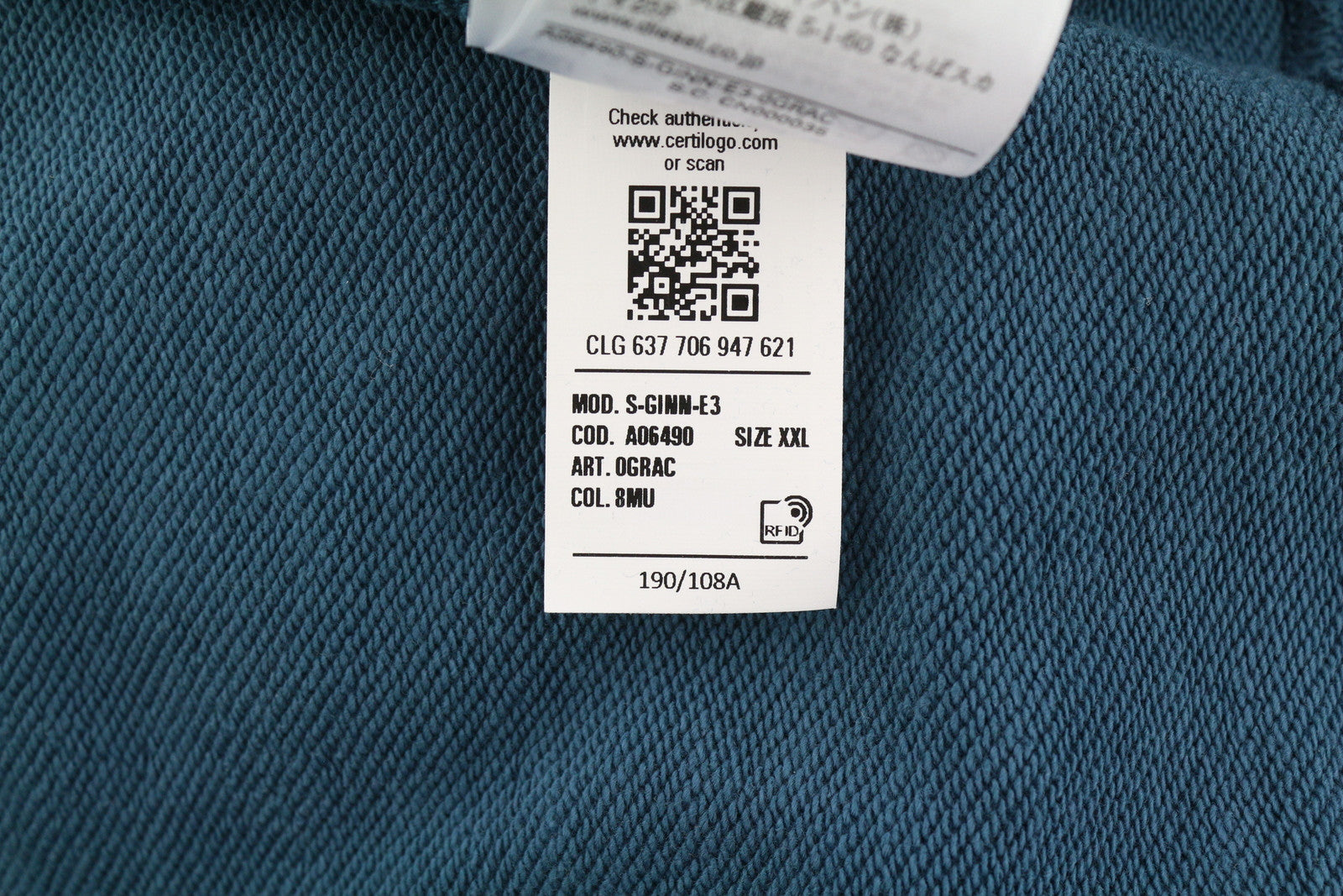 DIESEL S-Ginn-E3 vyriškas džemperis su apvalia apykakle, mėlynas, 2XL, RRP, 150 € 