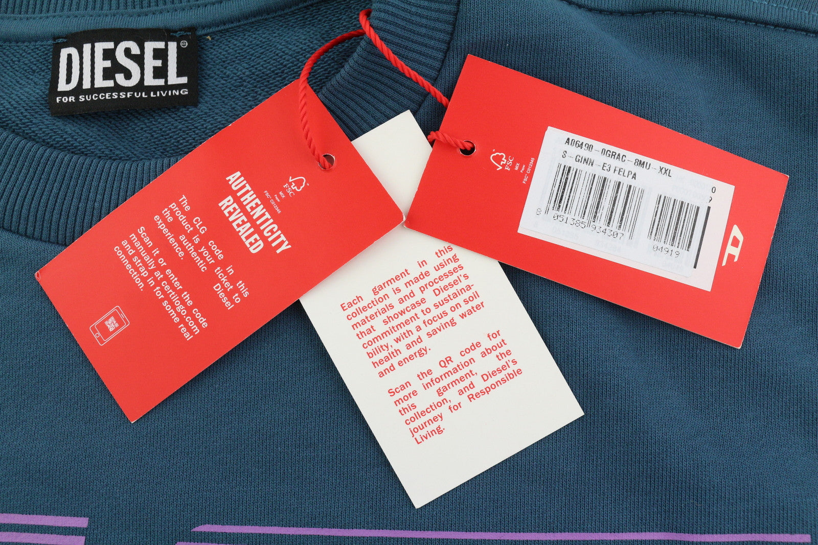 DIESEL S-Ginn-E3 vyriškas džemperis su apvalia apykakle, mėlynas, 2XL, RRP, 150 € 