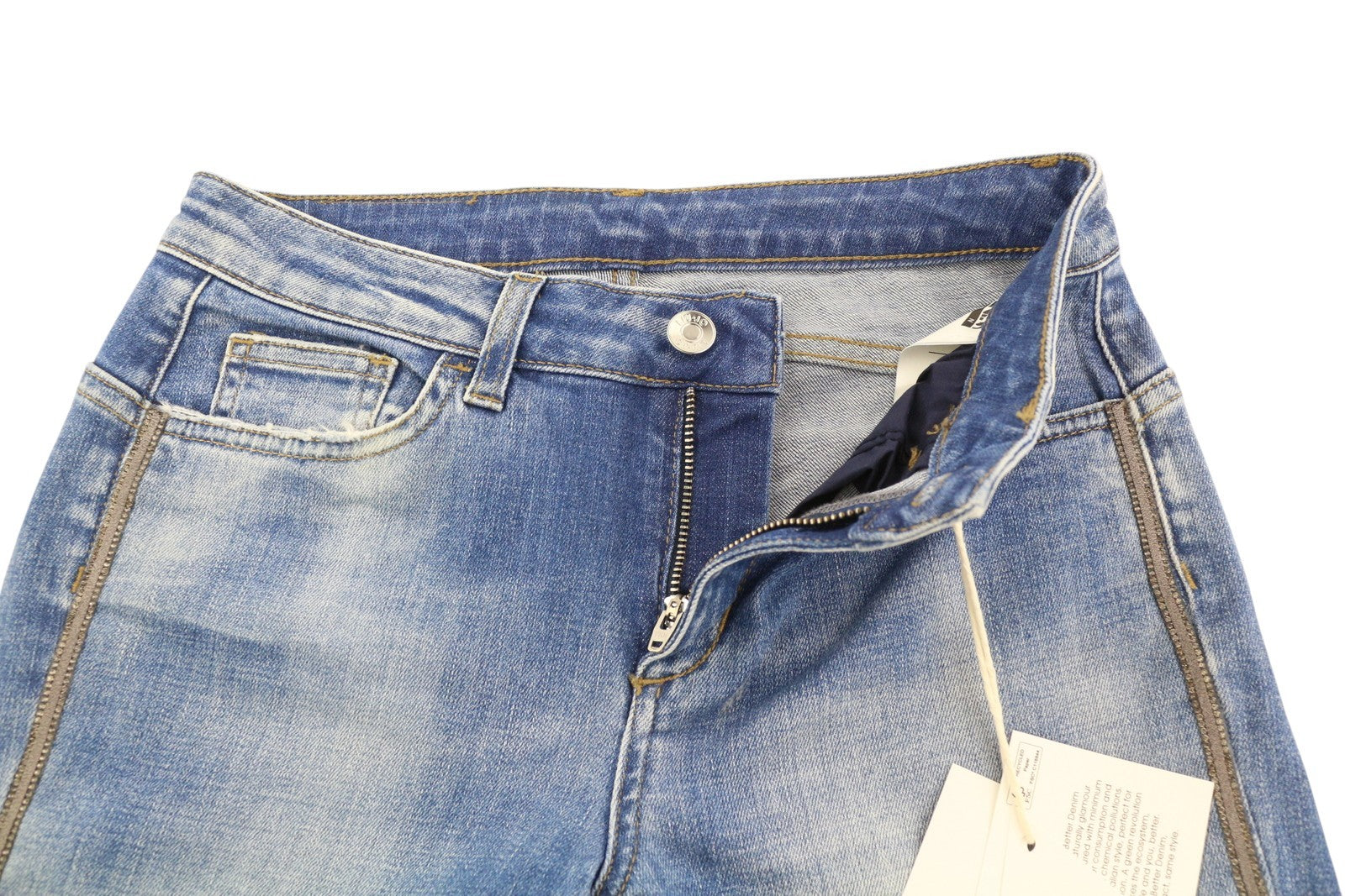 LIU JO Evita Women Jeans W28 Washed Denim Blue Distress Ripped Skinny Fit Logo