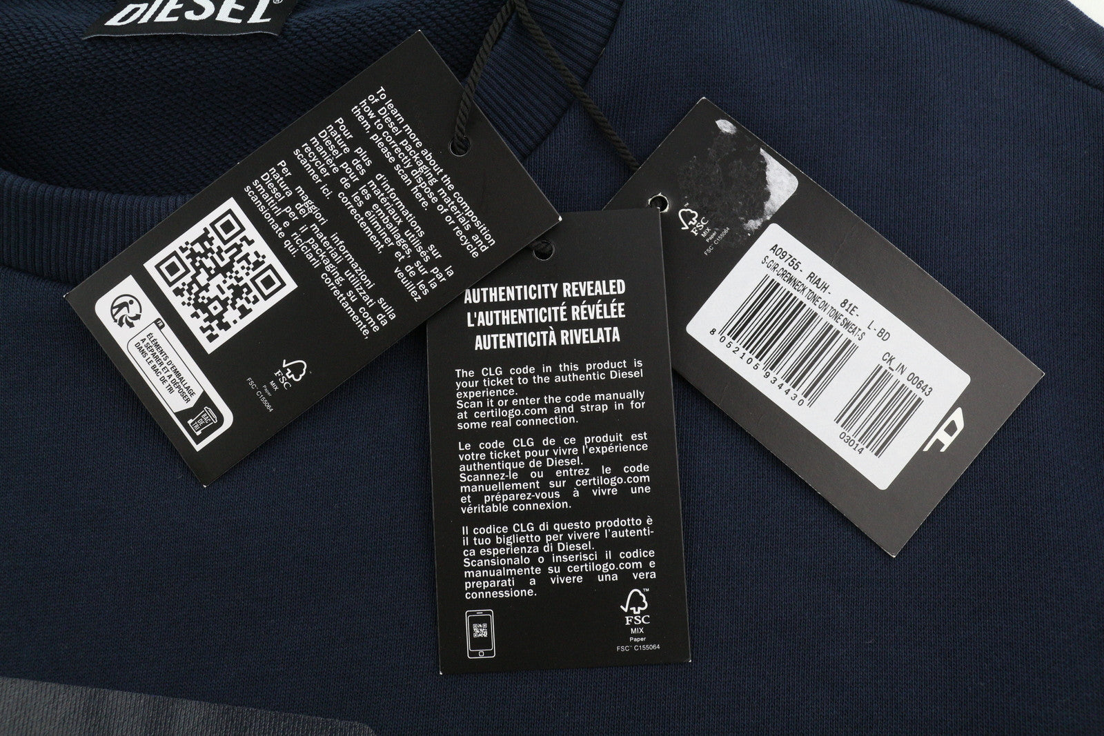 DIESEL S-Gir-Crewneck Tone On Tone vyriškas džemperis L dydžio, mėlynas, megztinis RRP110