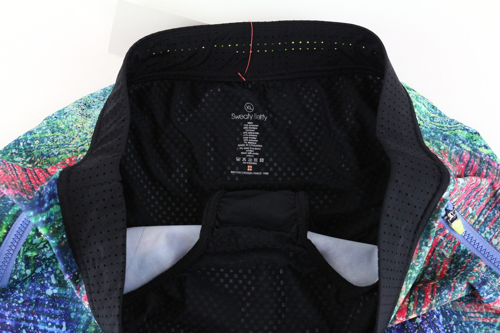 SWEATY BETTY trigubo šuolio šortai XL dydžio, mėlyni, sportinė apranga su užtrauktuku ir kišenėmis moterims. 