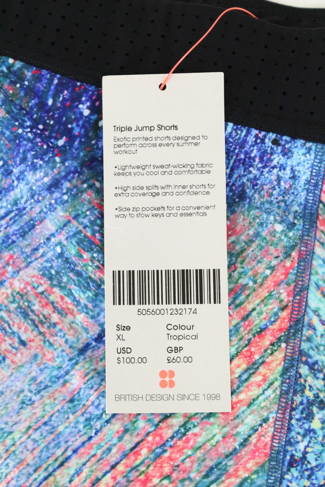 SWEATY BETTY trigubo šuolio šortai XL dydžio, mėlyni, sportinė apranga su užtrauktuku ir kišenėmis moterims. 