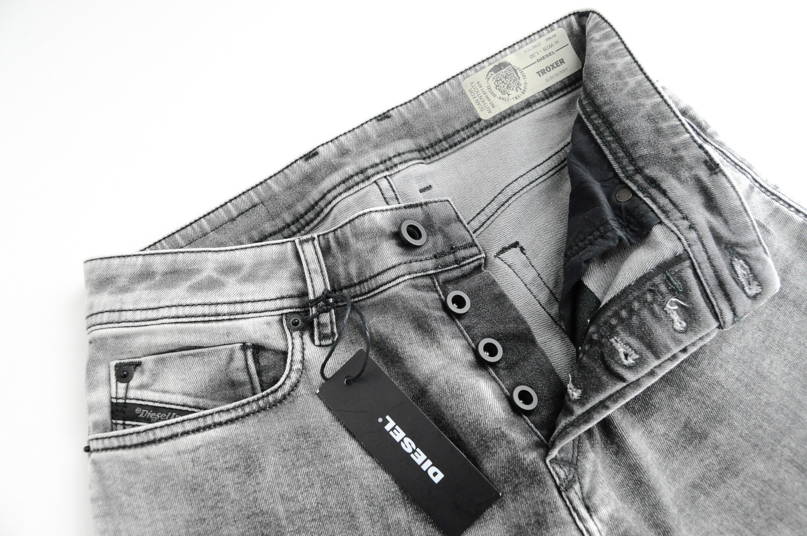 Vyriški DIESEL džinsai Troxer RF96L W28/L30 Slim Skinny pilki tamprūs 