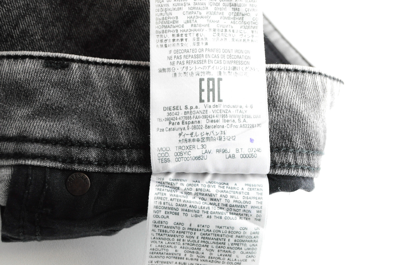 Vyriški DIESEL džinsai Troxer RF96L W28/L30 Slim Skinny pilki tamprūs 