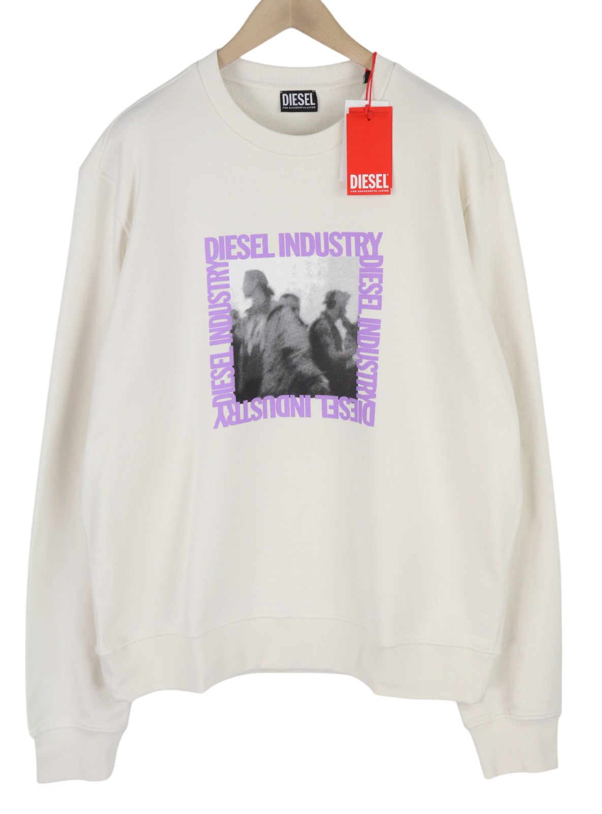 DIESEL S-Ginn-HS3 vyriškas džemperis, 2XL, baltas, apvalia kaklo iškirpte, RRP 125 €, šviesus 