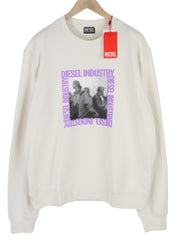 DIESEL S-Ginn-HS3 vyriškas džemperis, 2XL, baltas, apvalia kaklo iškirpte, RRP 125 €, šviesus 