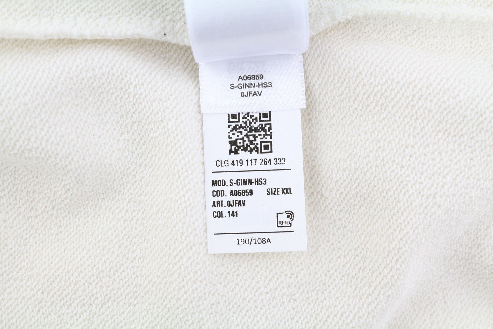 DIESEL S-Ginn-HS3 vyriškas džemperis, 2XL, baltas, apvalia kaklo iškirpte, RRP 125 €, šviesus 