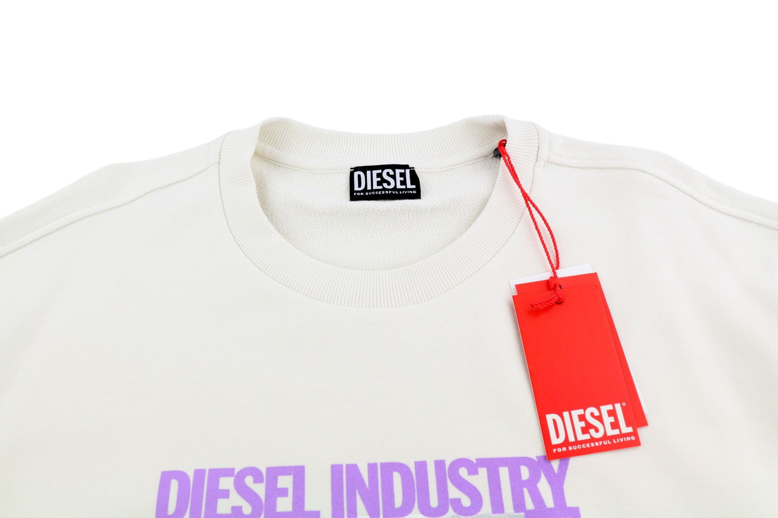 DIESEL S-Ginn-HS3 vyriškas džemperis, 2XL, baltas, apvalia kaklo iškirpte, RRP 125 €, šviesus 