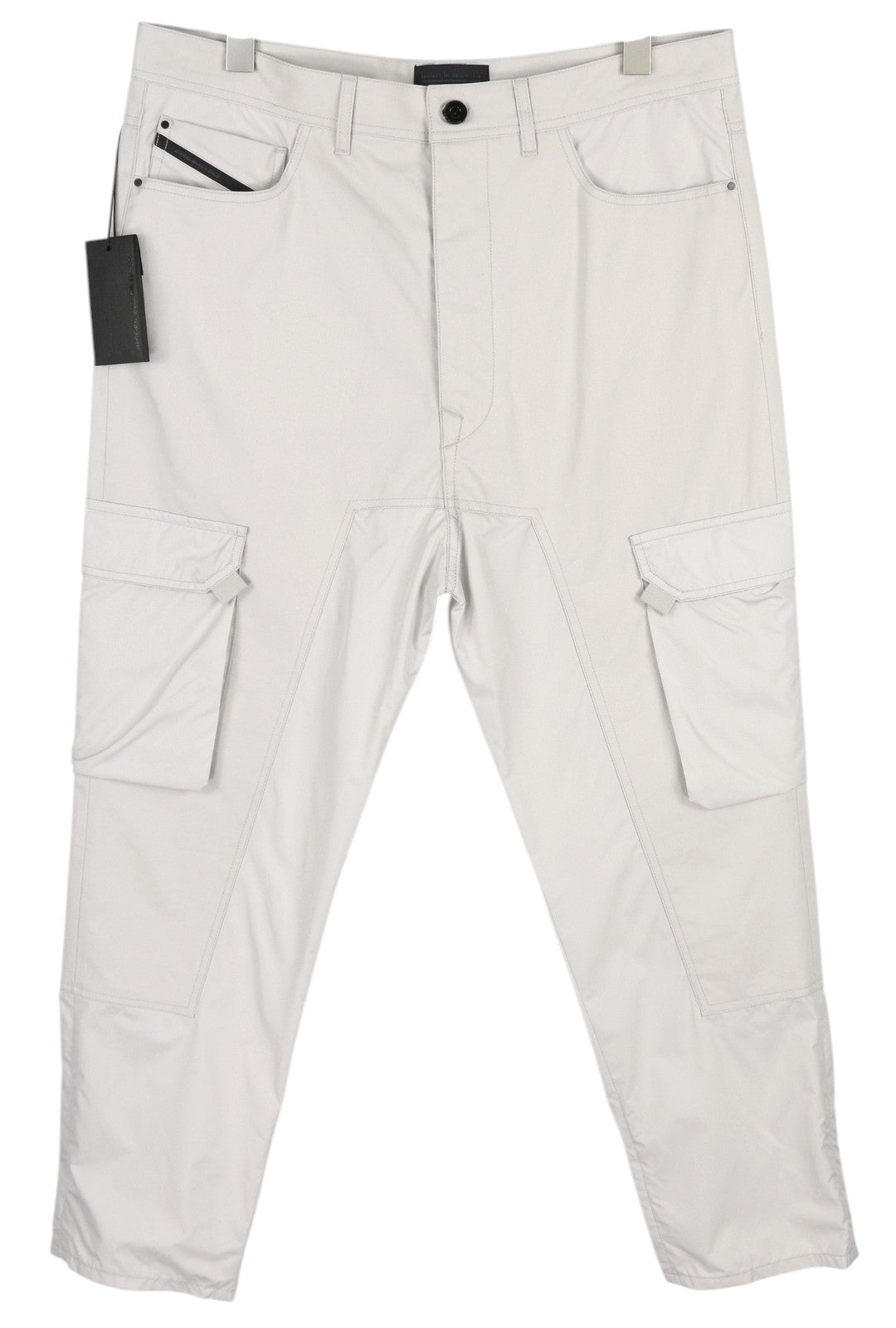 DIESEL juodos ir auksinės spalvos „Pouble BG51T“ vyriškos kelnės iki kulkšnių, 50 dydžio, plonos, šviesios, rekomenduojama kaina – 350 € 