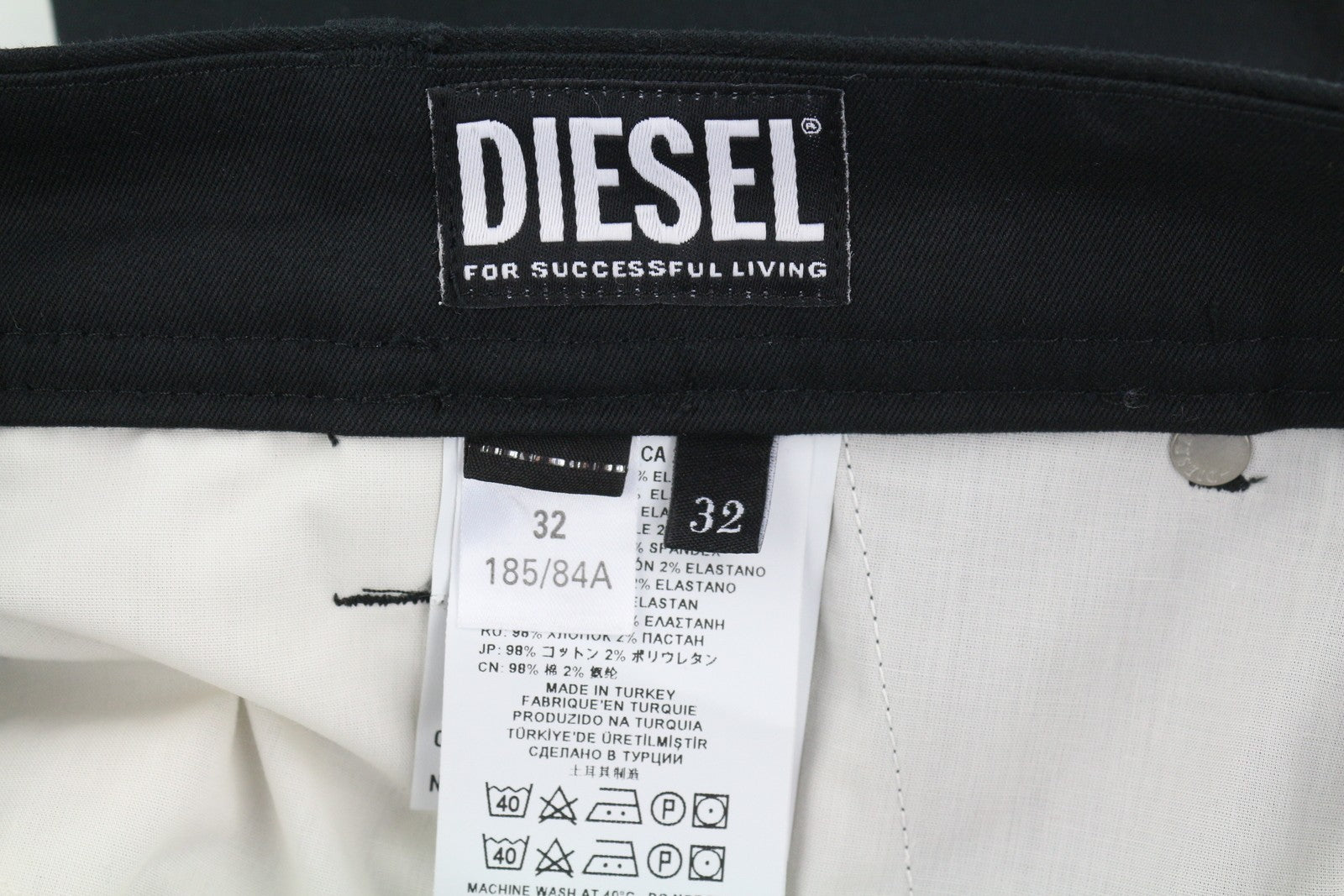 DIESEL P-Jack 0IDAM vyriškos kelnės W32 Chino Slim Fit su užtrauktuku, juodos, RRP 150 € 
