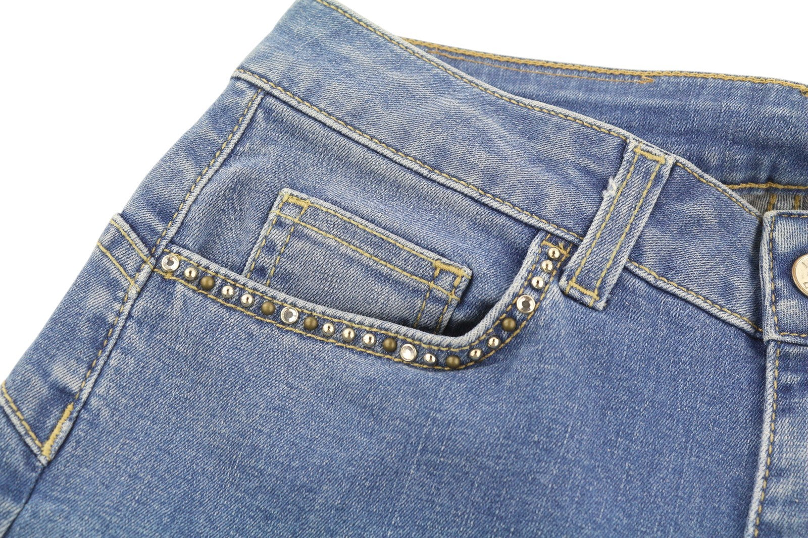 LIU JO Divine Women Jeans W28 Skinny Fit Washed Denim Blue Rhinestone Zip Fly