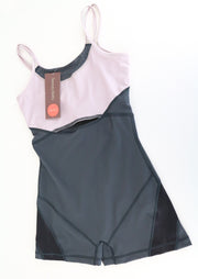 SWEATY BETTY Passe šokių bodis XS/S pilkai violetinis tamprus kombinezonas moterims 