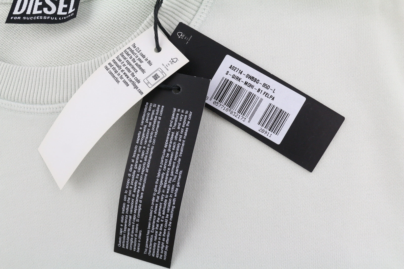 DIESEL S-Girk-Mohi-B1 vyriškas džemperis, L dydžio, pilkas, megztinis su apvalia kaklo iškirpte, rekomenduojama kaina – 175 € 