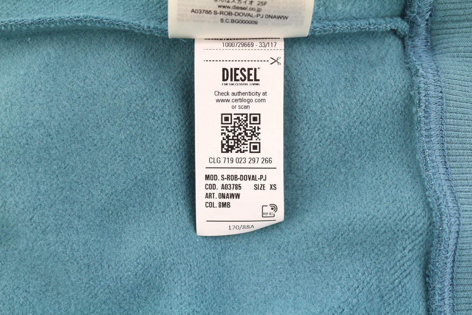 DIESEL S-Rob-Doval-PJ vyriškas džemperis XS dydžio, mėlynas, megztinis apvalia kaklo iškirpte, RRP 150 € 