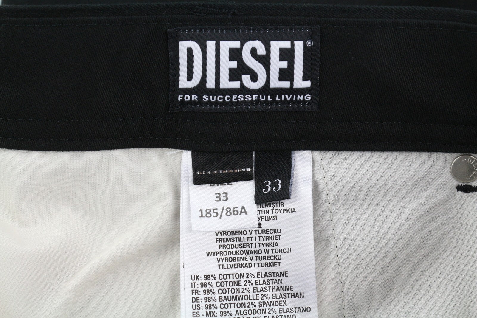 DIESEL P-Jack 0IDAM vyriškos kelnės W33 Chino Slim Fit su užtrauktuku, juodos, RRP 150 € 