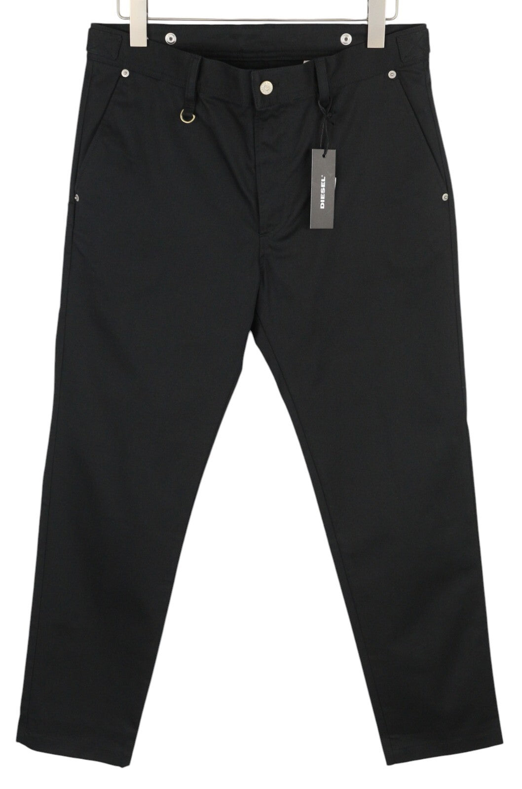 DIESEL P-Jack 0IDAM vyriškos kelnės W33 Chino Slim Fit su užtrauktuku, juodos, RRP 150 € 