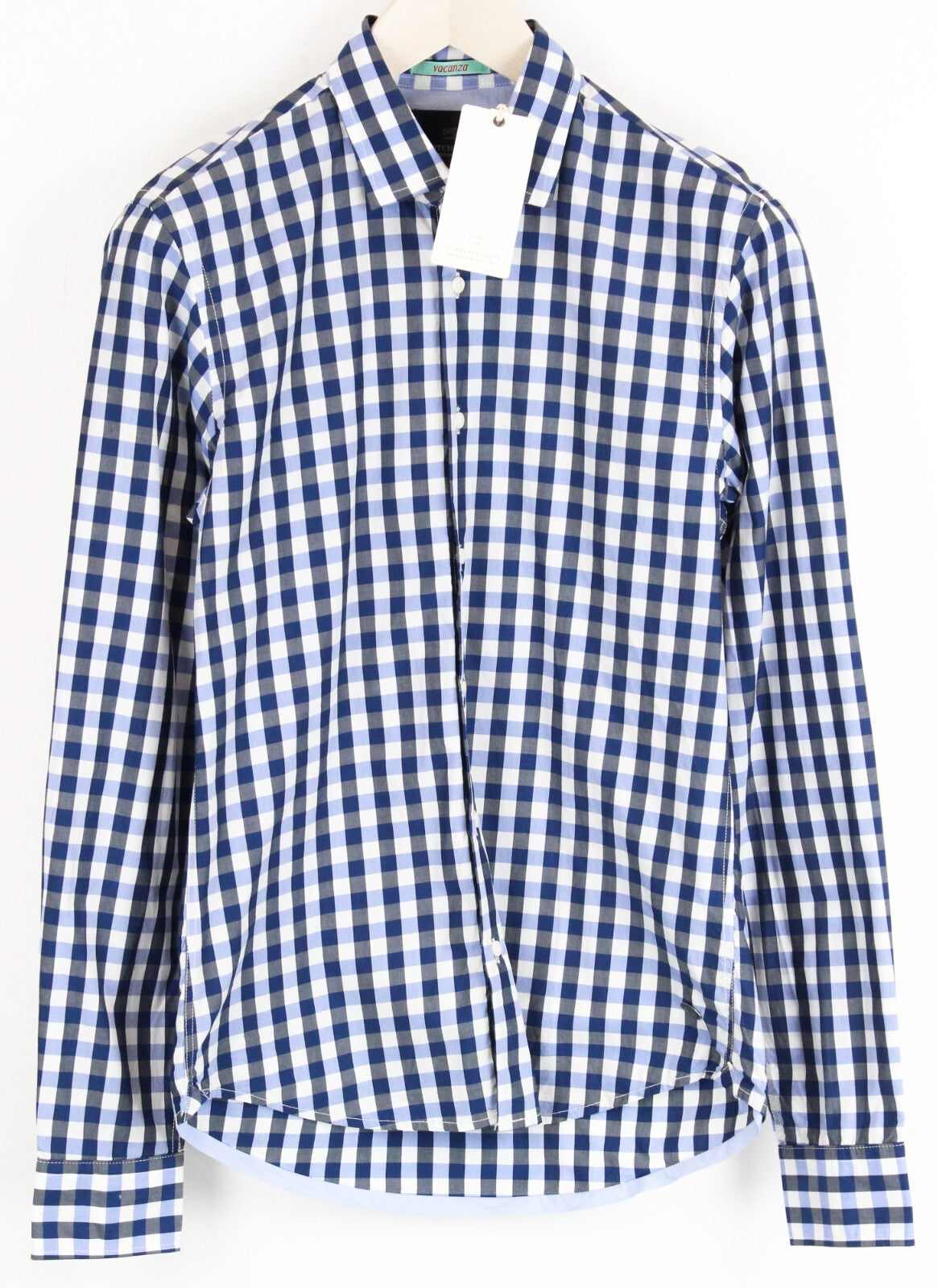 SCOTCH & SODA Men Shirt S Blue Checked Pure Cotton Long Sleeve