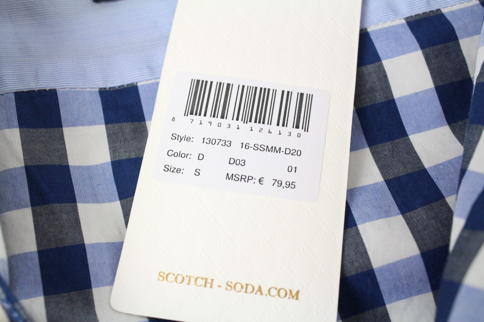 SCOTCH & SODA Men Shirt S Blue Checked Pure Cotton Long Sleeve