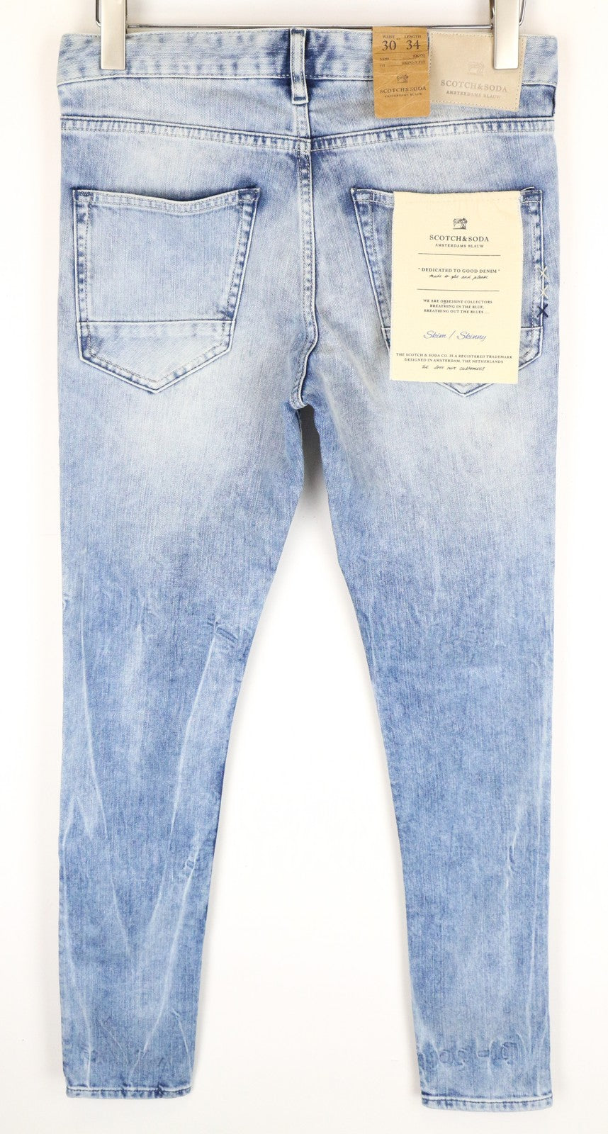 SCOTCH &amp; SODA vyriški aptempti džinsai W30 L34 aptempti mėlyni tamprūs medvilniniai džinsai 